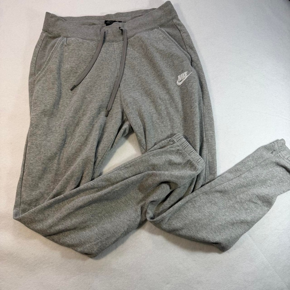 Nike Gray Fleece Jogger Sweatpants Women Size Small Heather Gray Swoosh Logo
